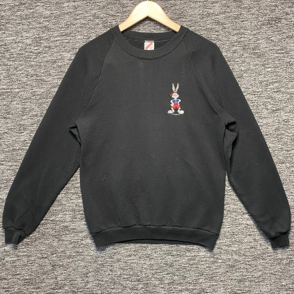 VTG Jerzees Bugs Bunny Sweatshirt Mens Large Black Embroidered Made in USA 90s